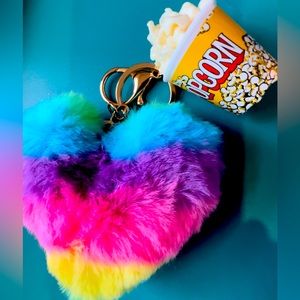 Colorful heart and popcorn bucket keychain
